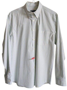 Medium Jos A Bank Shirt Teal White Blue Yellow Check Plaid M Size Cotton Blend